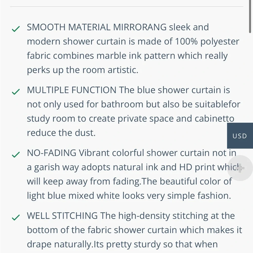 NWT Mirrorang’s shower curtain incl 12 hooks Elegant Blue Marble Shower Curtain